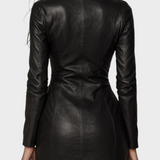 Linette | Retro Mini Dress with Collar and Pockets in Ecological Leather