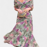 Alondra Long Dress with Floral Fancy Design and Neckline
