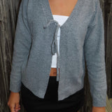 Alexa | Cozy Grey Tie-Front Knit Sweater
