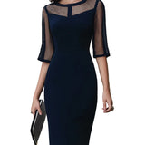 Ashley - Midi Μεσαίο Φόρεμα με Διάφανες Φάσες (Mesh Panel Tailored Midi Dress)