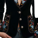 Mona - Velvet Blazer With Colorful Floral Embroidery