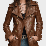 Helga | Vintage Black Faux Leather Double Jacket