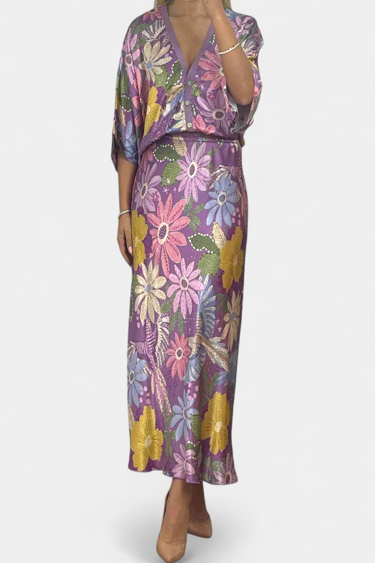 Shae Suave Conjunto com Blusa e Saia Sereia Floral