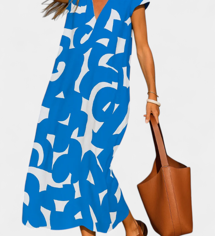 Asela Casual V-Neck Dress with Mixi Pattern