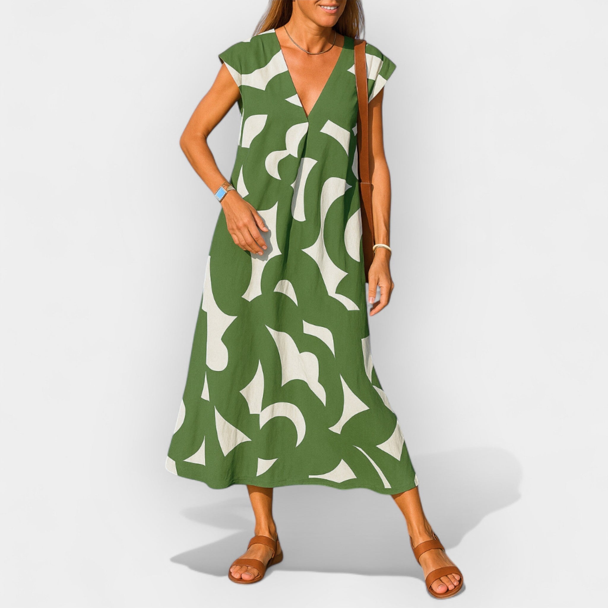 Vestido Leve com Decote em V e Padrão Moderno