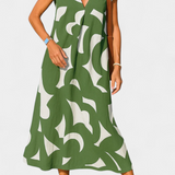 Asela Casual V-Neck Dress with Mixi Pattern
