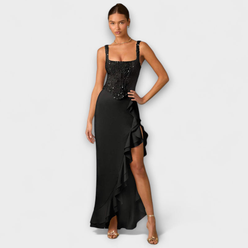 Bella - Vestido de cetim com corpete