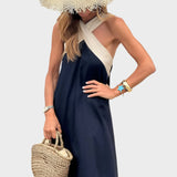 Elegant Dress with Open Back and Modern Crossover Neckline
