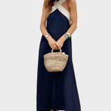 Elegant Dress with Open Back and Modern Crossover Neckline