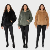 Nancy - Casaco com capuz em fleece teddy com fecho de correr