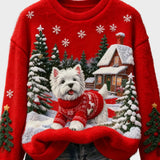 Wyla | Retro Flannel Top with Christmas Animal Art Print - Casual
