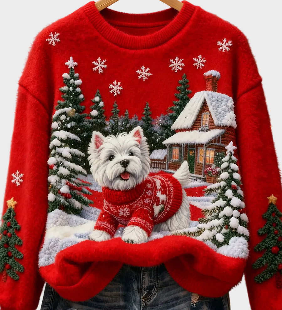Wyla | Retro Flannel Top with Christmas Animal Art Print - Casual