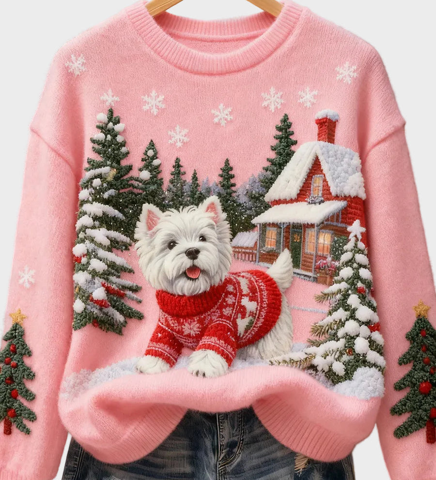 Wyla | Retro Flannel Top with Christmas Animal Art Print - Casual
