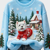 Wyla | Retro Flannel Top with Christmas Animal Art Print - Casual