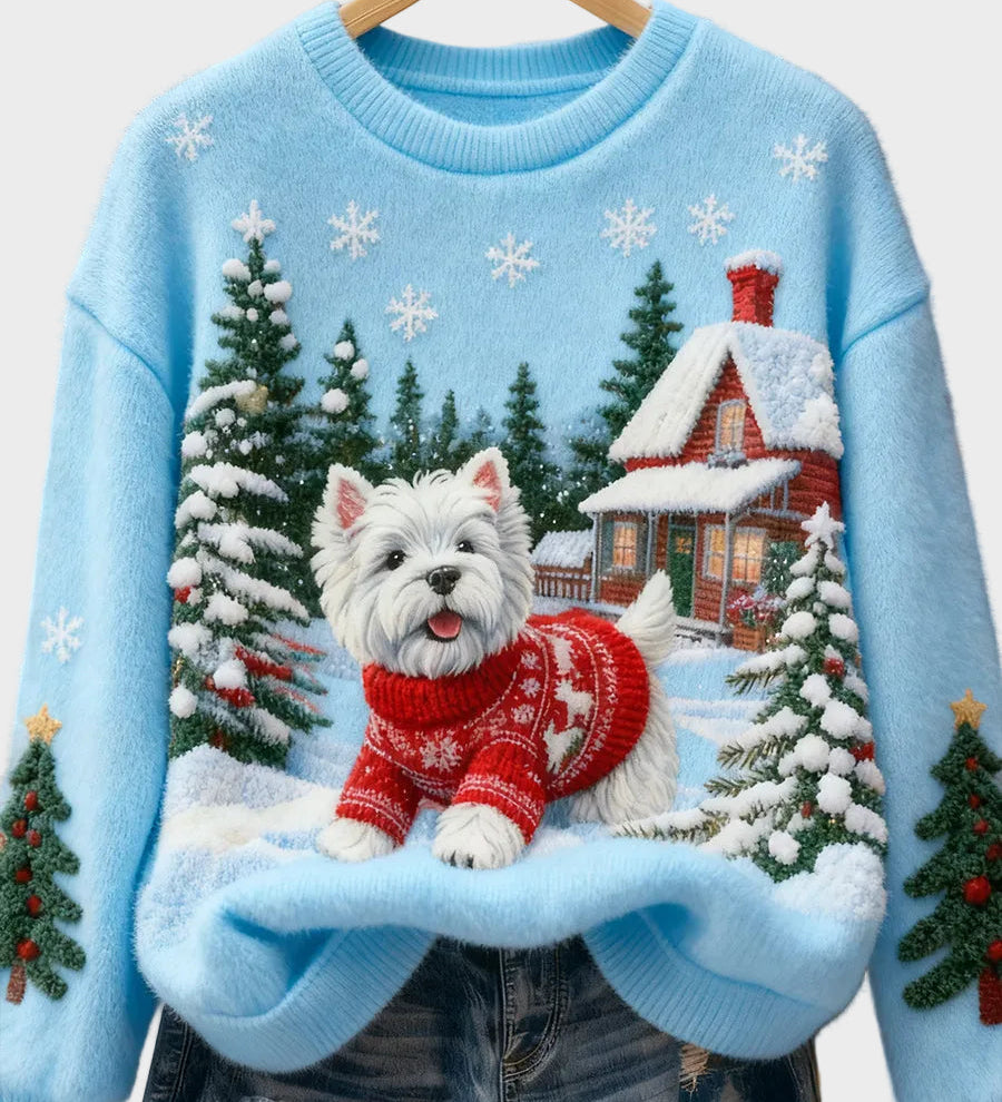 Wyla | Retro Flannel Top with Christmas Animal Art Print - Casual