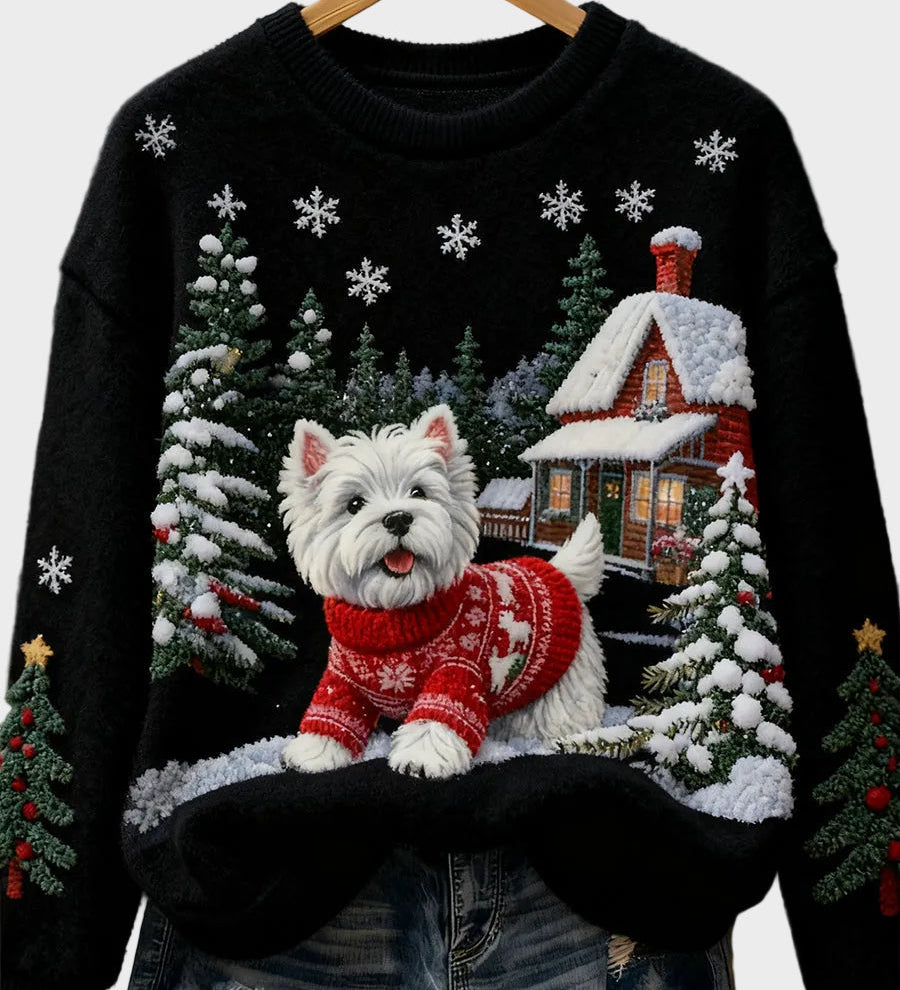 Wyla | Retro Flannel Top with Christmas Animal Art Print - Casual