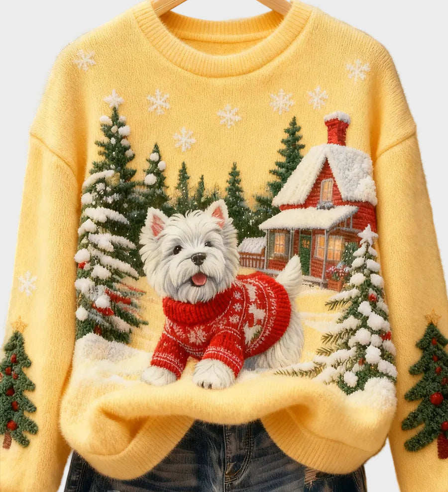 Wyla | Retro Flannel Top with Christmas Animal Art Print - Casual