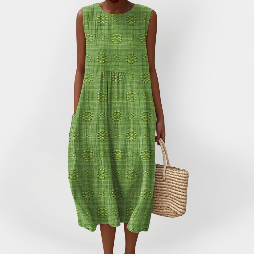 Elegant Cotton Sleeveless Dress with Pockets