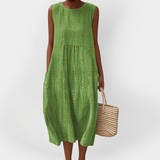 Elegant Cotton Sleeveless Dress with Pockets
