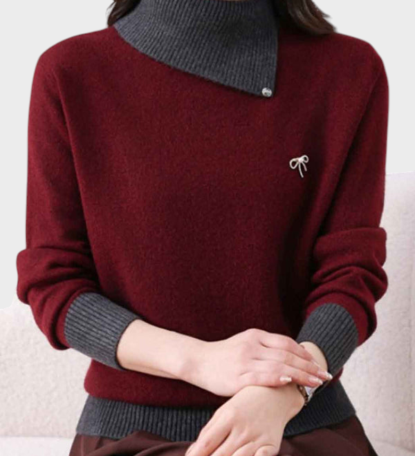 Solvej | Camisola Clássica de Malha com Gola Alta e Painéis Contrastantes