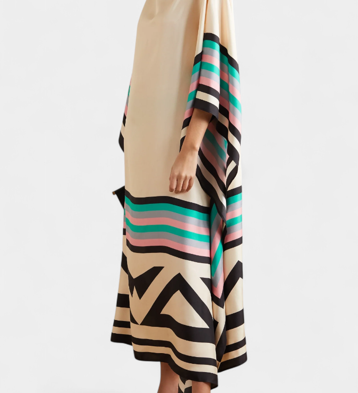 Elenora Kaftan with Geometric Pattern, Loose Fit, and Butterfly Mesh Fabric