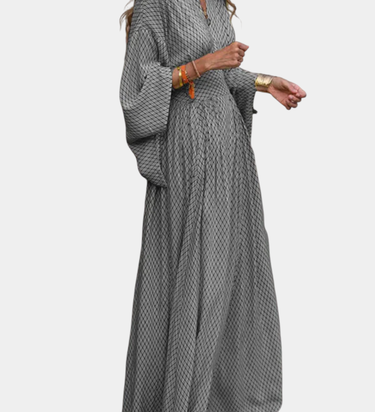Anelia - Vestido Maxi Geométrico com Decote em V
