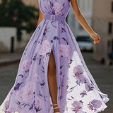 Leda | Light Green Floral One-Shoulder Satin Maxi Dress