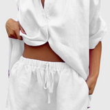 Anika Two-Piece Set with Button-Up Shirt and Drawstring Shorts