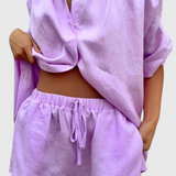 Anika Two-Piece Set with Button-Up Shirt and Drawstring Shorts