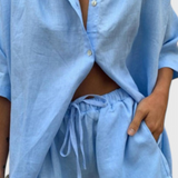 Anika Two-Piece Set with Button-Up Shirt and Drawstring Shorts