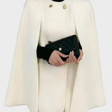Azalea | Elegant White Knitted Patchwork Cape And Wool Blouses Two Piece Set Spring