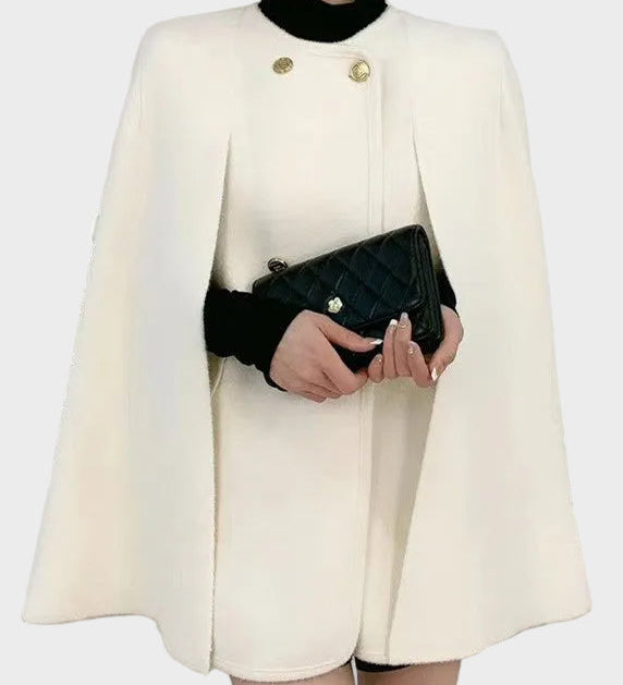 Azalea | Elegant White Knitted Patchwork Cape And Wool Blouses Two Piece Set Spring