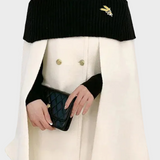 Azalea | Elegant White Knitted Patchwork Cape And Wool Blouses Two Piece Set Spring