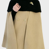 Azalea | Elegant White Knitted Patchwork Cape And Wool Blouses Two Piece Set Spring