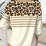 Camisola de malha com decote em V, pormenor em contraste e padrão leopardo