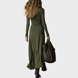 Tricia | Vestido Midi Bohemian em Algodão Lavado com Meio Zíper e Fenda na Bainha