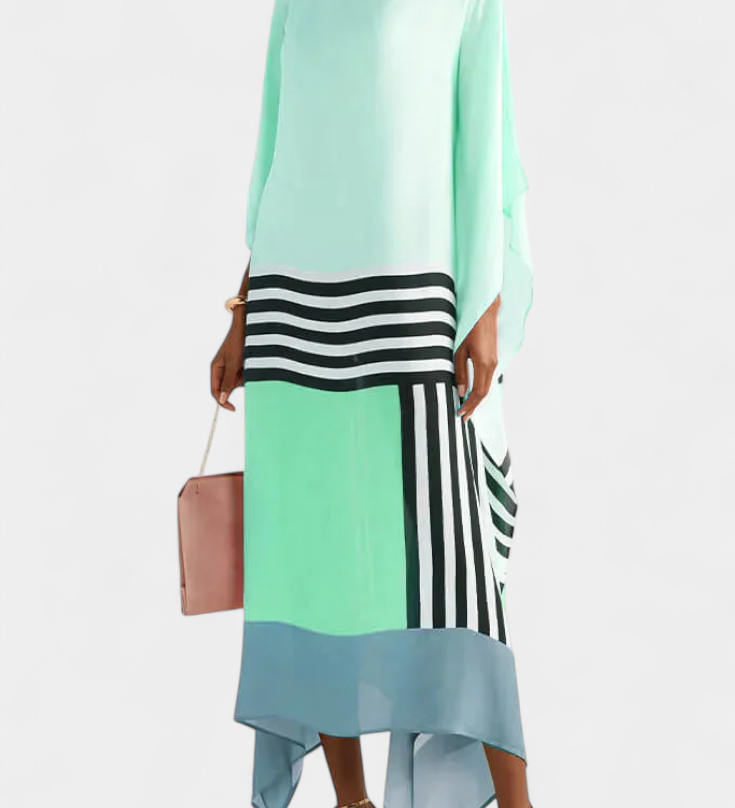 Elenora Kaftan with Geometric Pattern, Loose Fit, and Butterfly Mesh Fabric