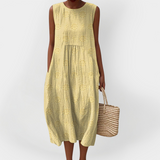 Elegant Cotton Sleeveless Dress with Pockets