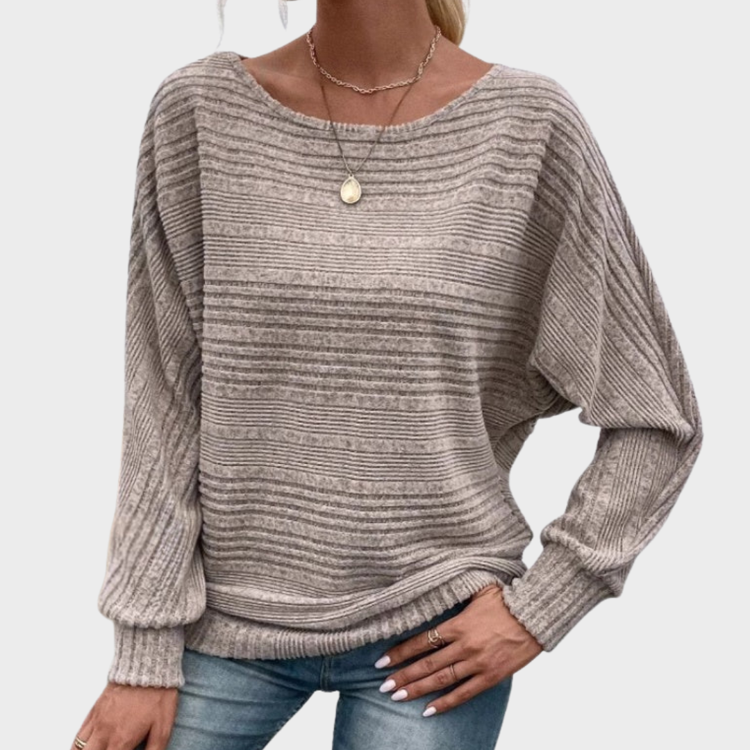Yasmin | Blusa Riscas Apertada de Manga Comprida e Decote Redondo