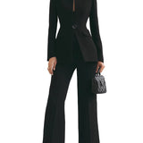 Claudia - Conjunto sofisticado de blazer com gola alta e calças de perna larga