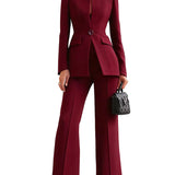 Claudia - Conjunto sofisticado de blazer com gola alta e calças de perna larga