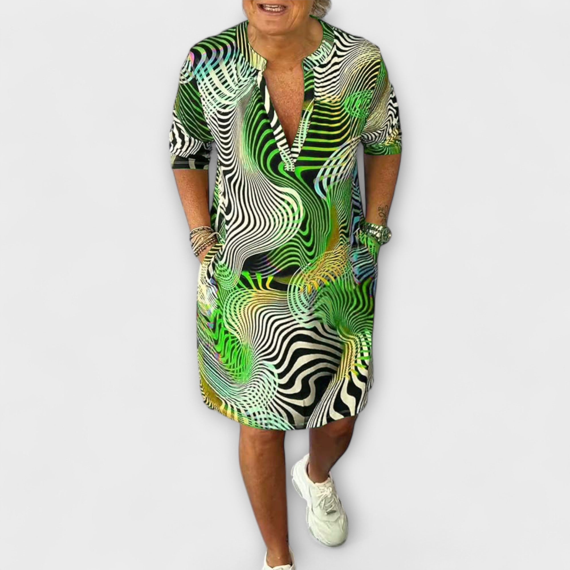 Riola — Colorful Dress with V Neckline