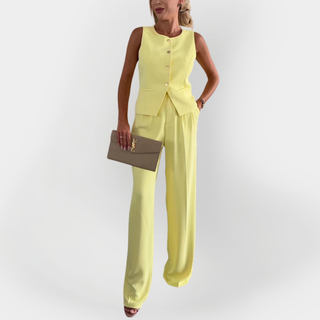 Elegante Conjunto de Calças com Top sem Mangas