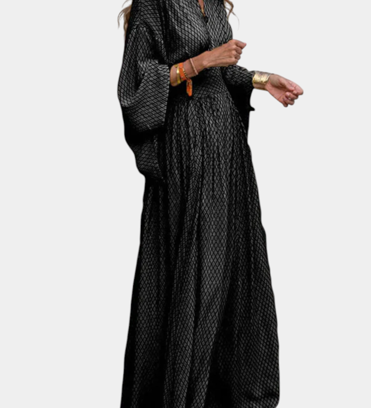 Anelia - Vestido Maxi Geométrico com Decote em V