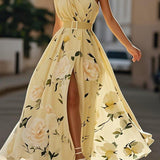 Leda | Light Green Floral One-Shoulder Satin Maxi Dress