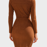 Orabella | Vestido Suede Castanho Caramelizado com Fecho de Correr