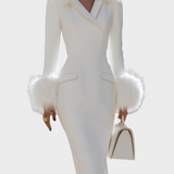 Dorthea | Luxurious Feather Trimmed Embellished Midi Dress