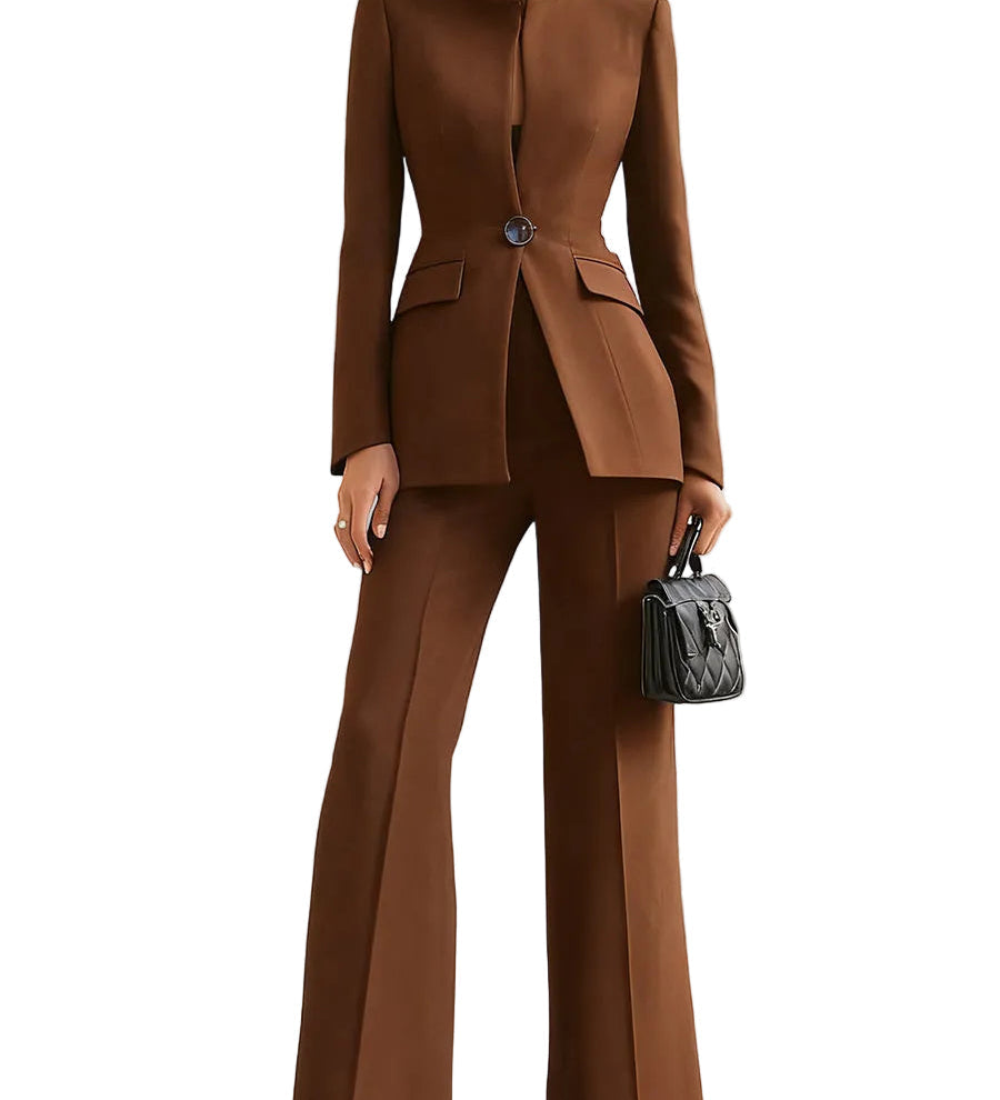 Claudia - Conjunto sofisticado de blazer com gola alta e calças de perna larga