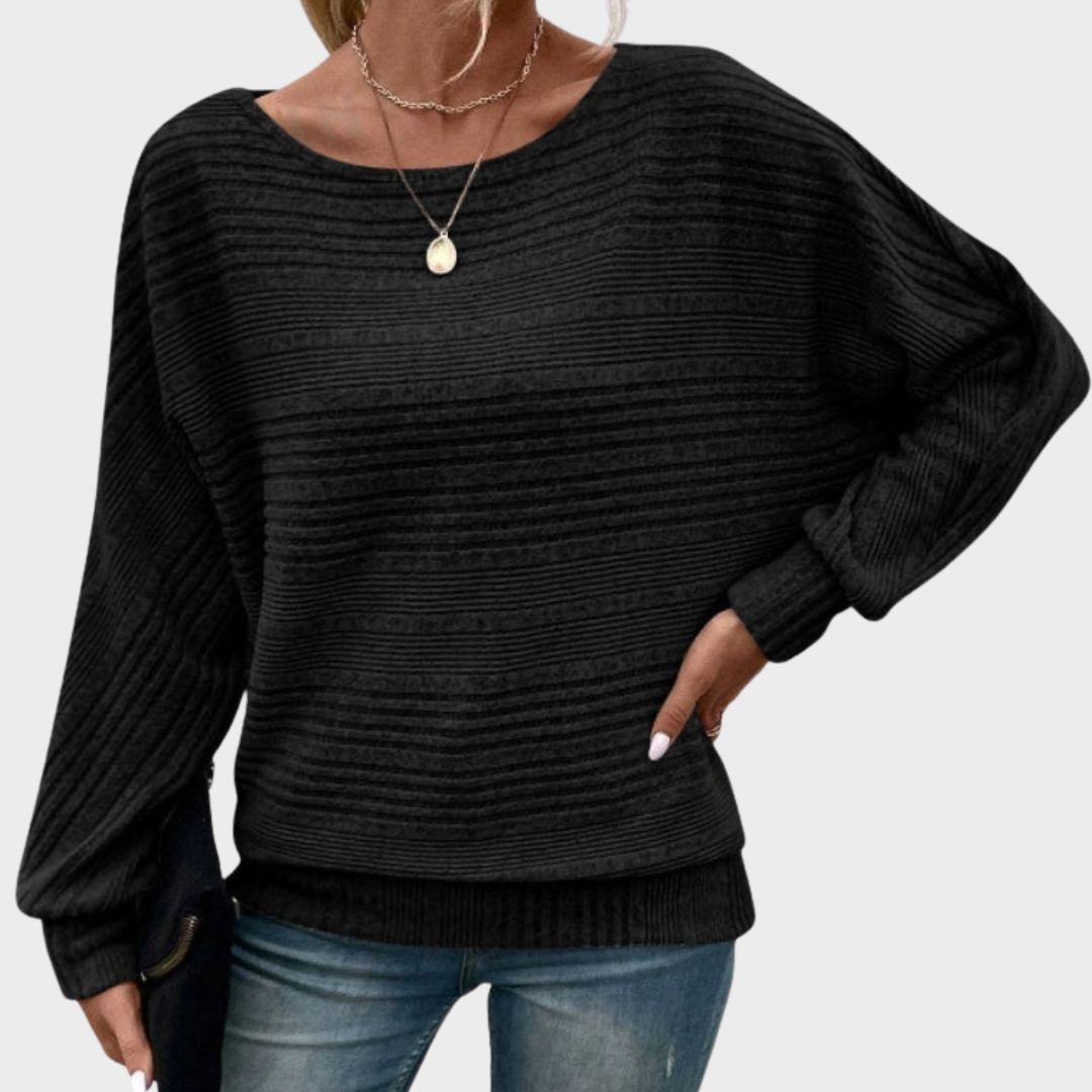 Yasmin | Blusa Riscas Apertada de Manga Comprida e Decote Redondo