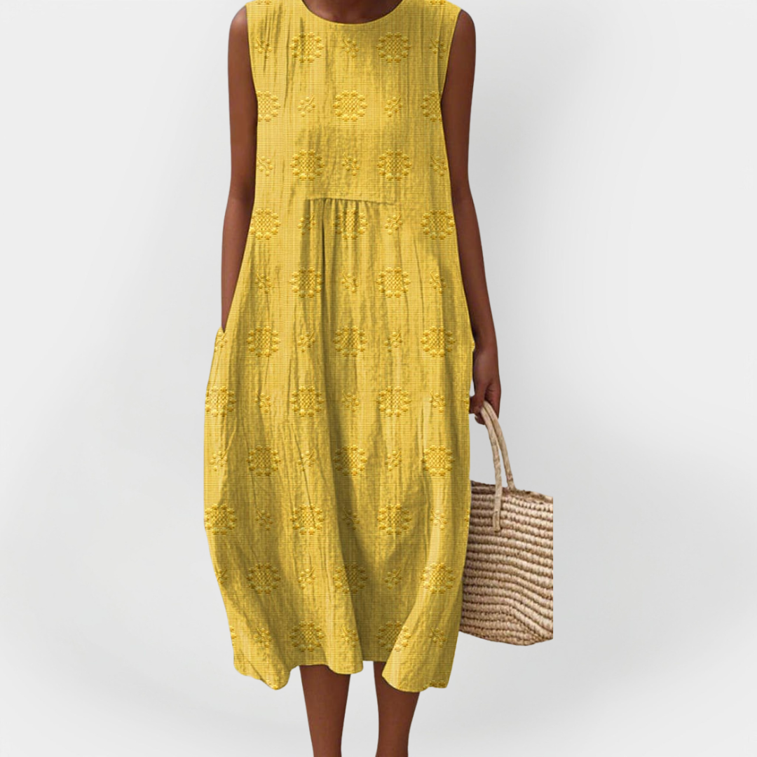 Elegant Cotton Sleeveless Dress with Pockets